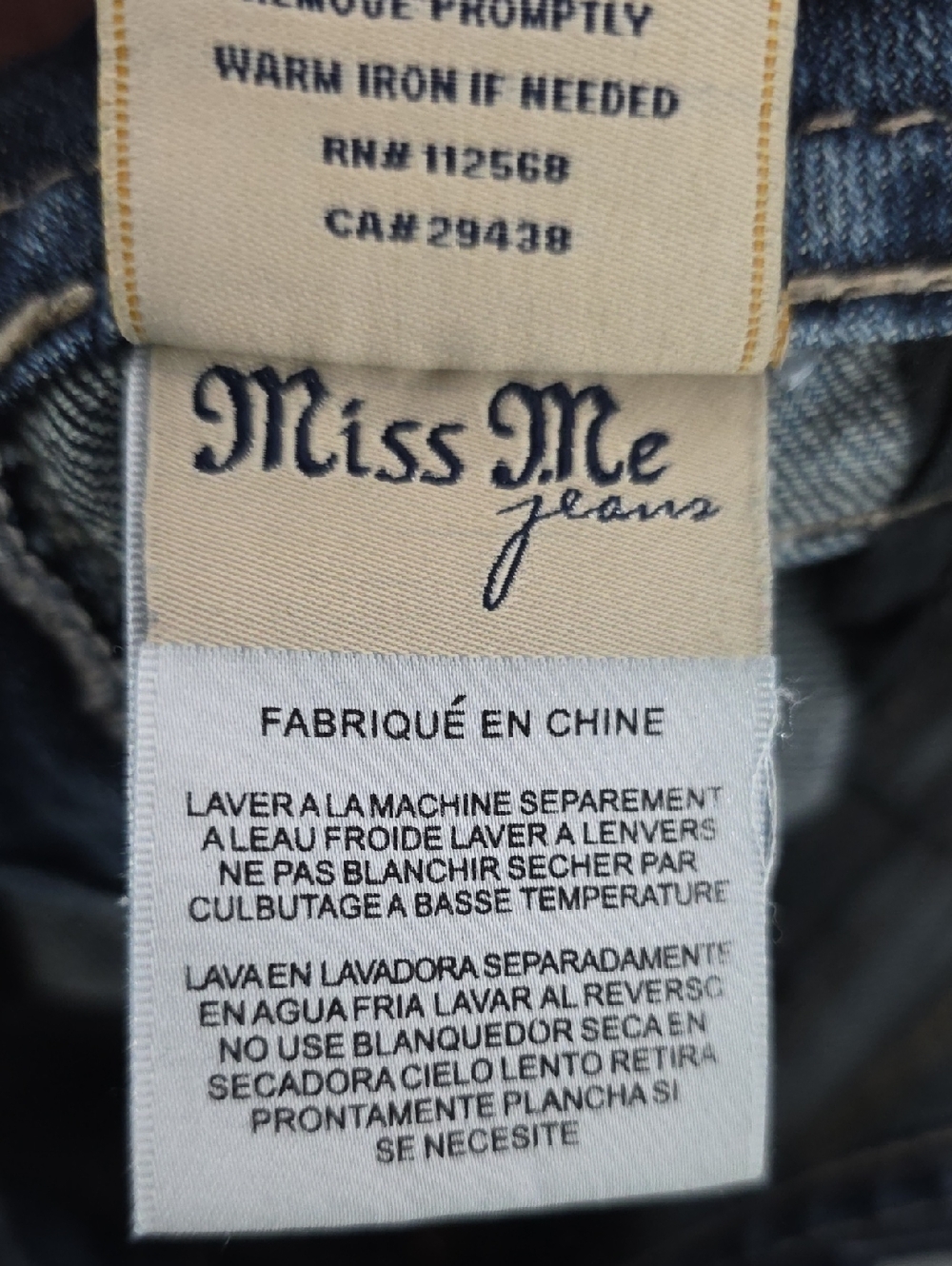 Miss Me Blue Denim Embroidered Bling Low Rise Bootcut Jeans Size 26 - Picture 10 of 11